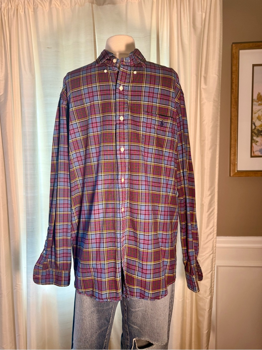 Ralph Lauren Plaid Button-Down Shirt in Burgundy and Blue